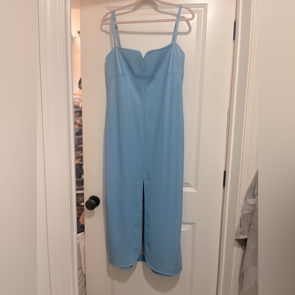 Alexis blue vegan leather dress